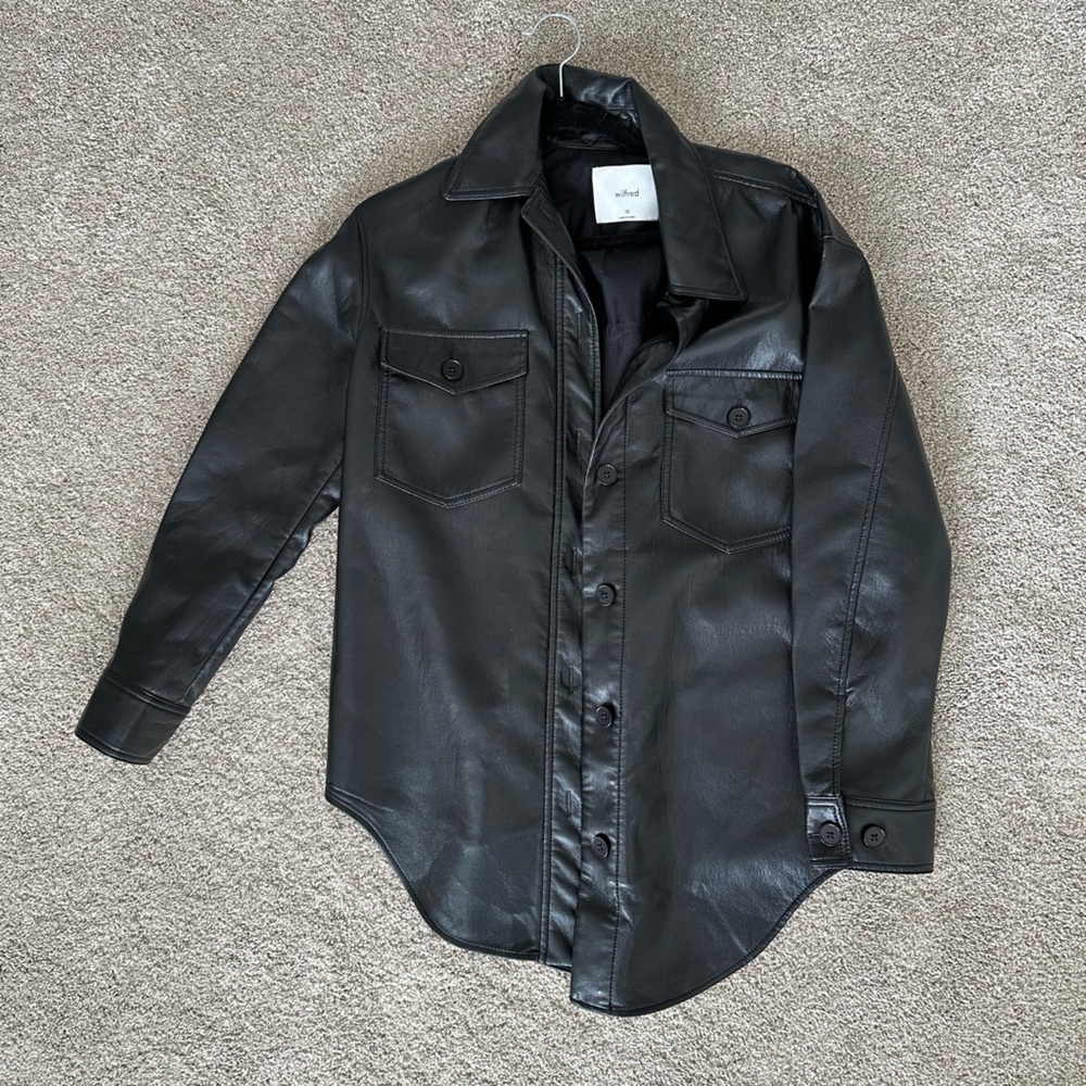 Wilfred Black Faux Leather Shirt Jacket